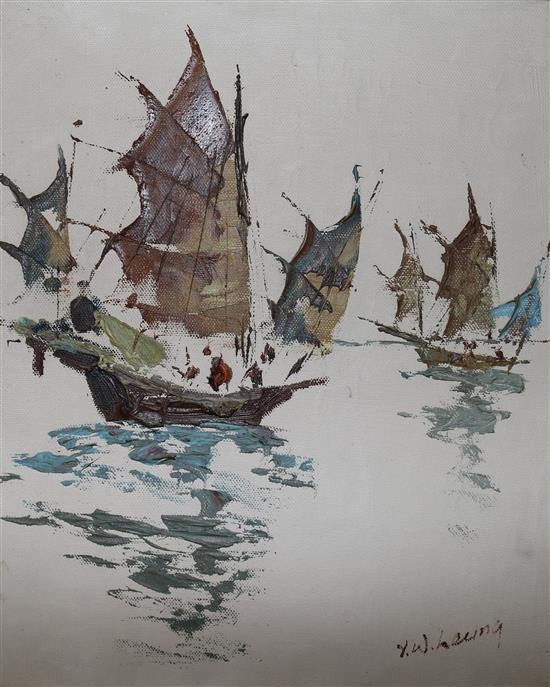 Yin Wan Leung oil on canvas of junks